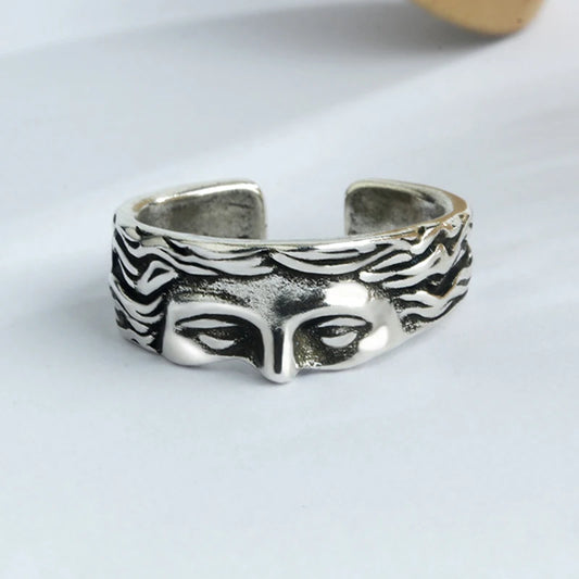 Vintage Gold/Silver Color Half Face Open Ring for Men Women Jewelry