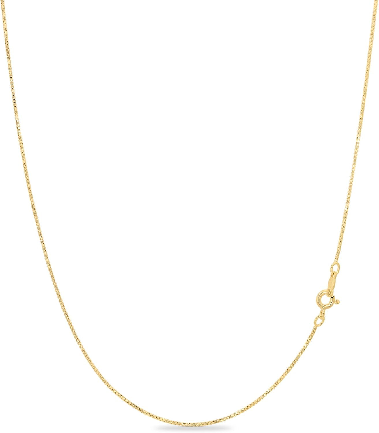 18K Gold over Sterling Silver 1Mm Box Chain Necklace Made in Italy | Sterling Silver Necklace Chain for Women | Gold Chain Necklace for Women, Men