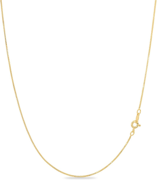 18K Gold over Sterling Silver 1Mm Box Chain Necklace Made in Italy | Sterling Silver Necklace Chain for Women | Gold Chain Necklace for Women, Men